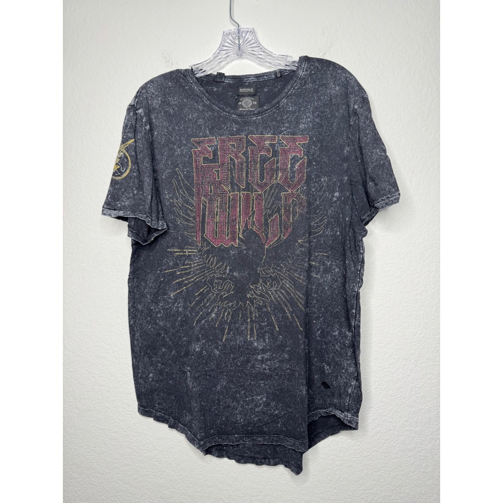 Buffalo David Bitton Free Bird Acid Wash Graphic T-Shirt Gray Womens Size L